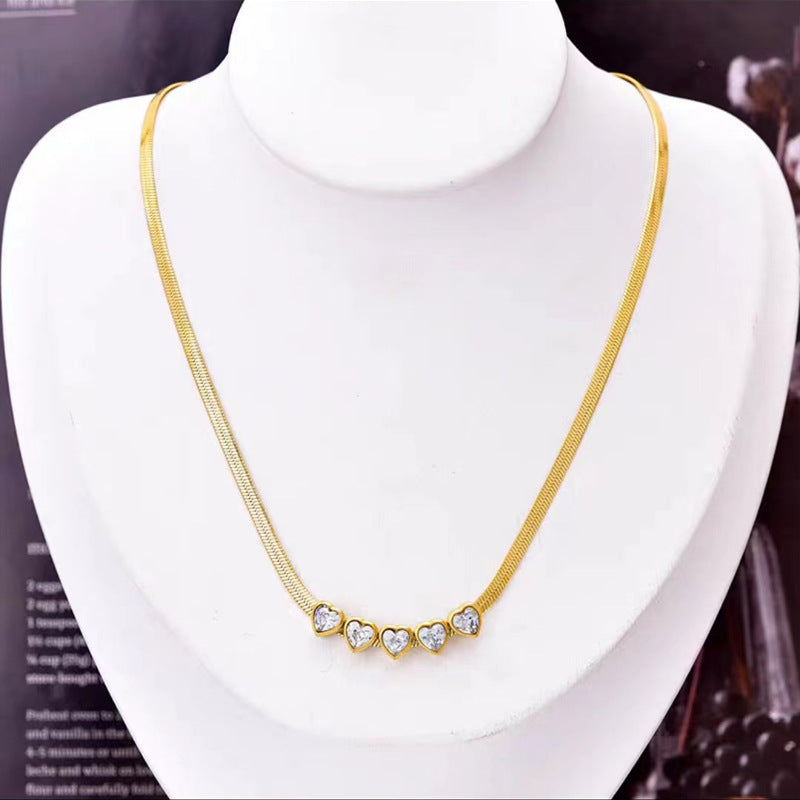 Wholesale Heart Green Zircon Titanium Steel Necklaces